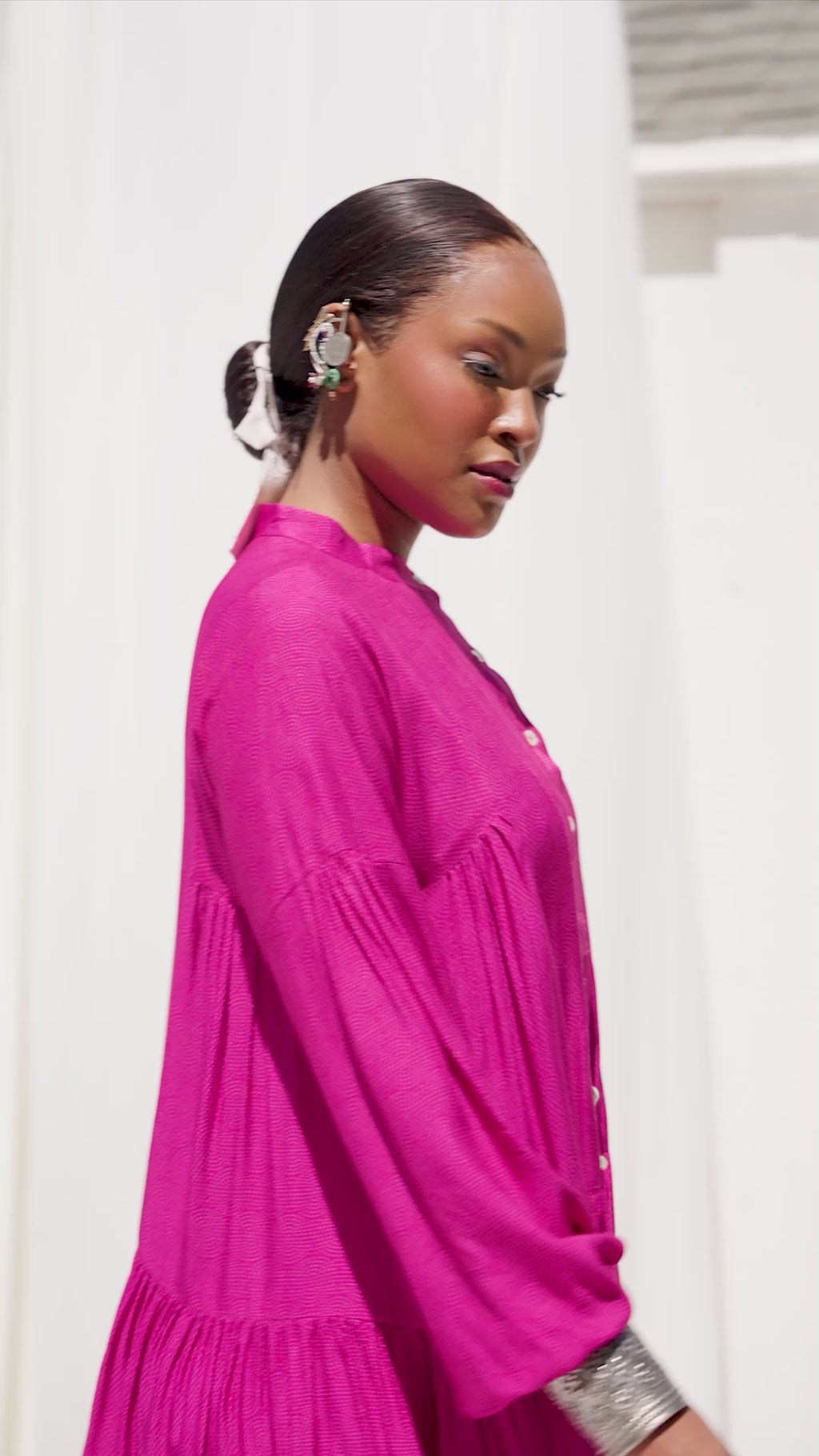 Tiered dress with button down yoke