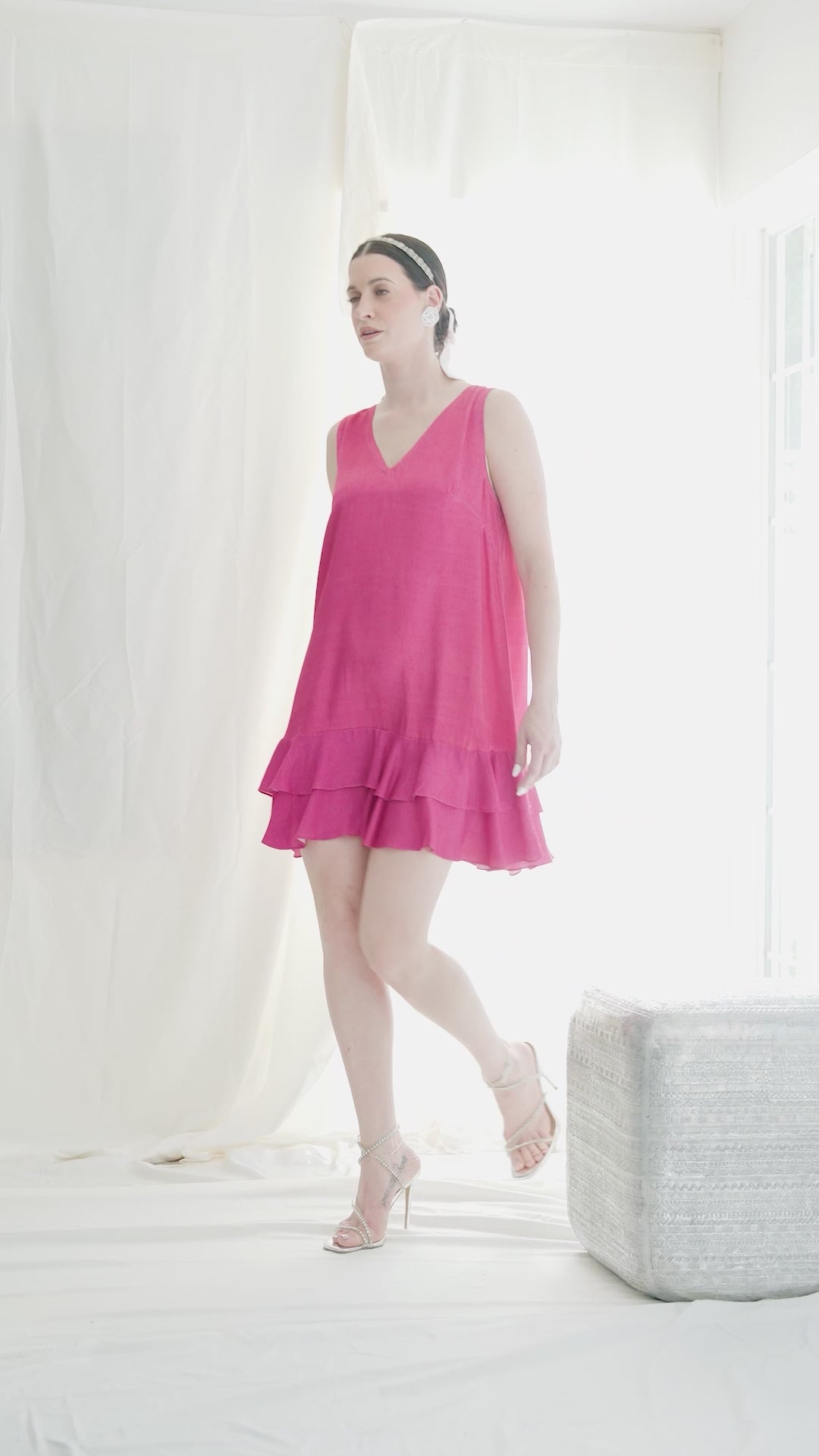 Shift dress with cascade hem